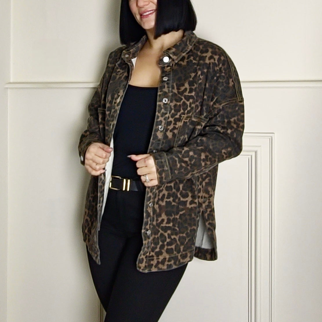 NOLA - Denim Oversized Leopard Shacket
