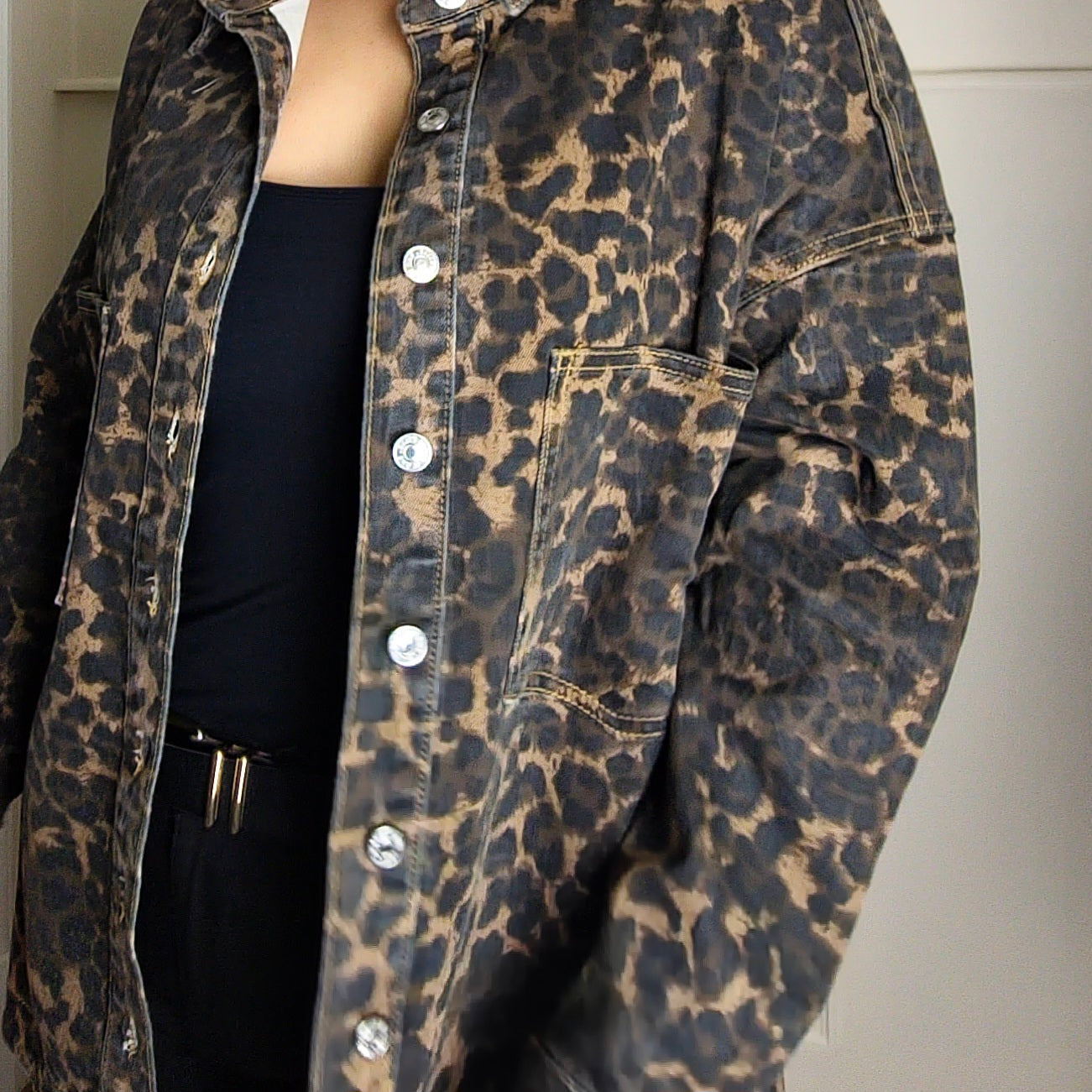 NOLA - Denim Oversized Leopard Shacket