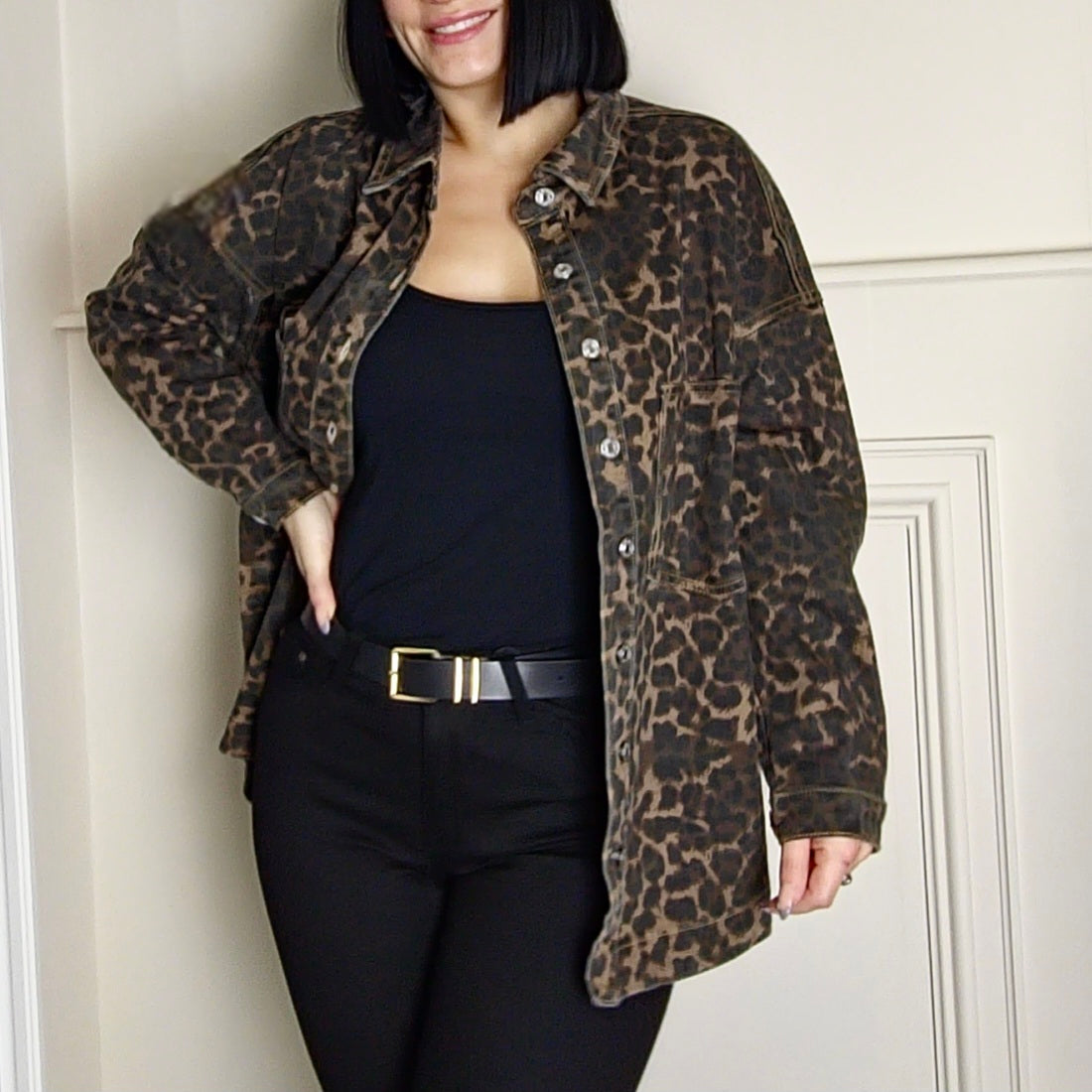 NOLA - Denim Oversized Leopard Shacket