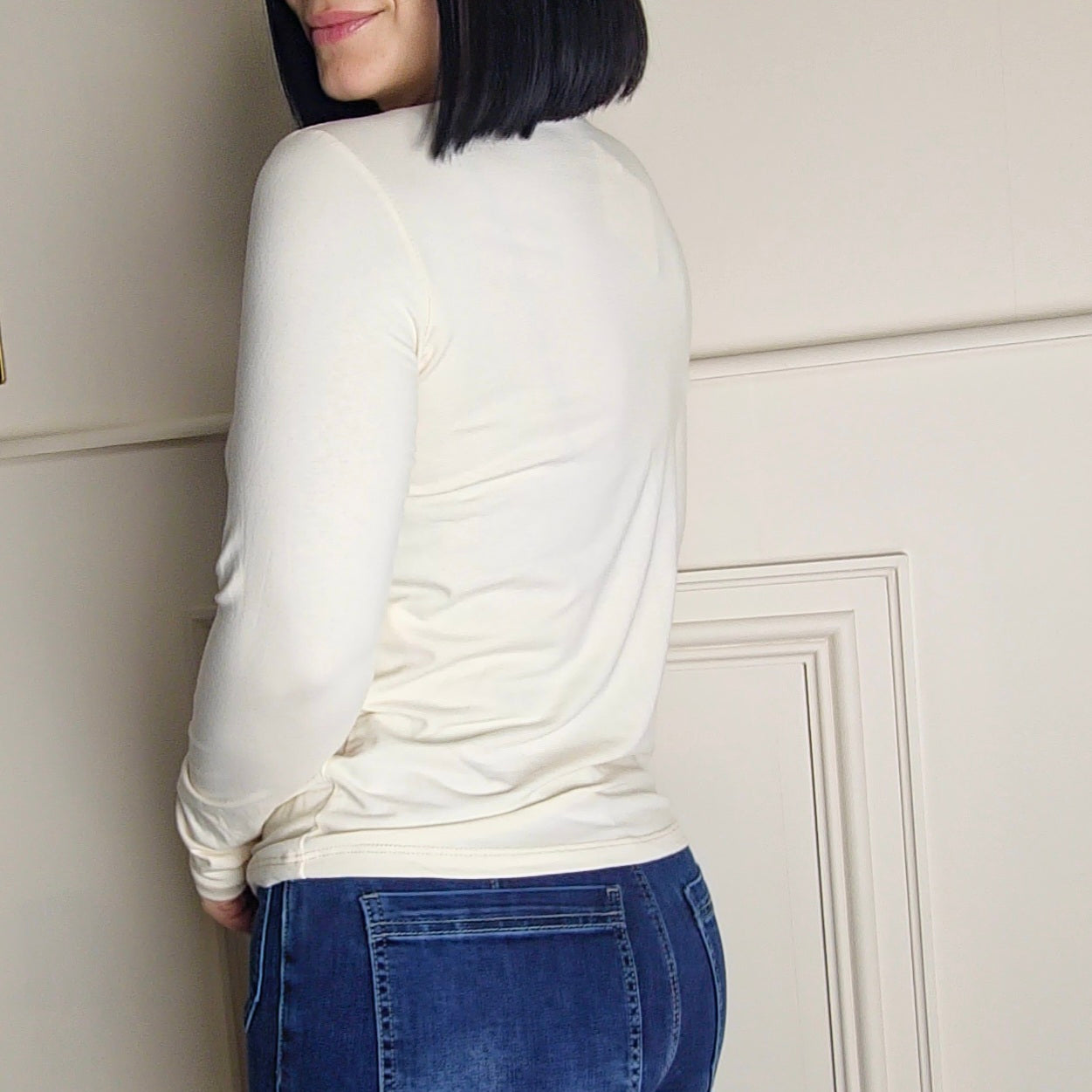OLIA - Lace Trim Cotton Long Sleeve Top