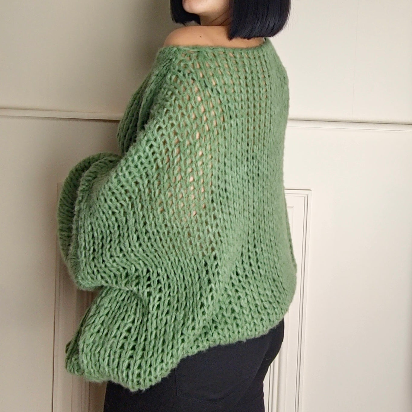SENA - Oversized Off Shoulder Knitted Sweater Khaki