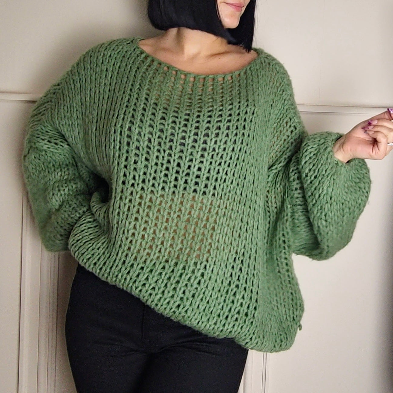 SENA - Oversized Off Shoulder Knitted Sweater Khaki