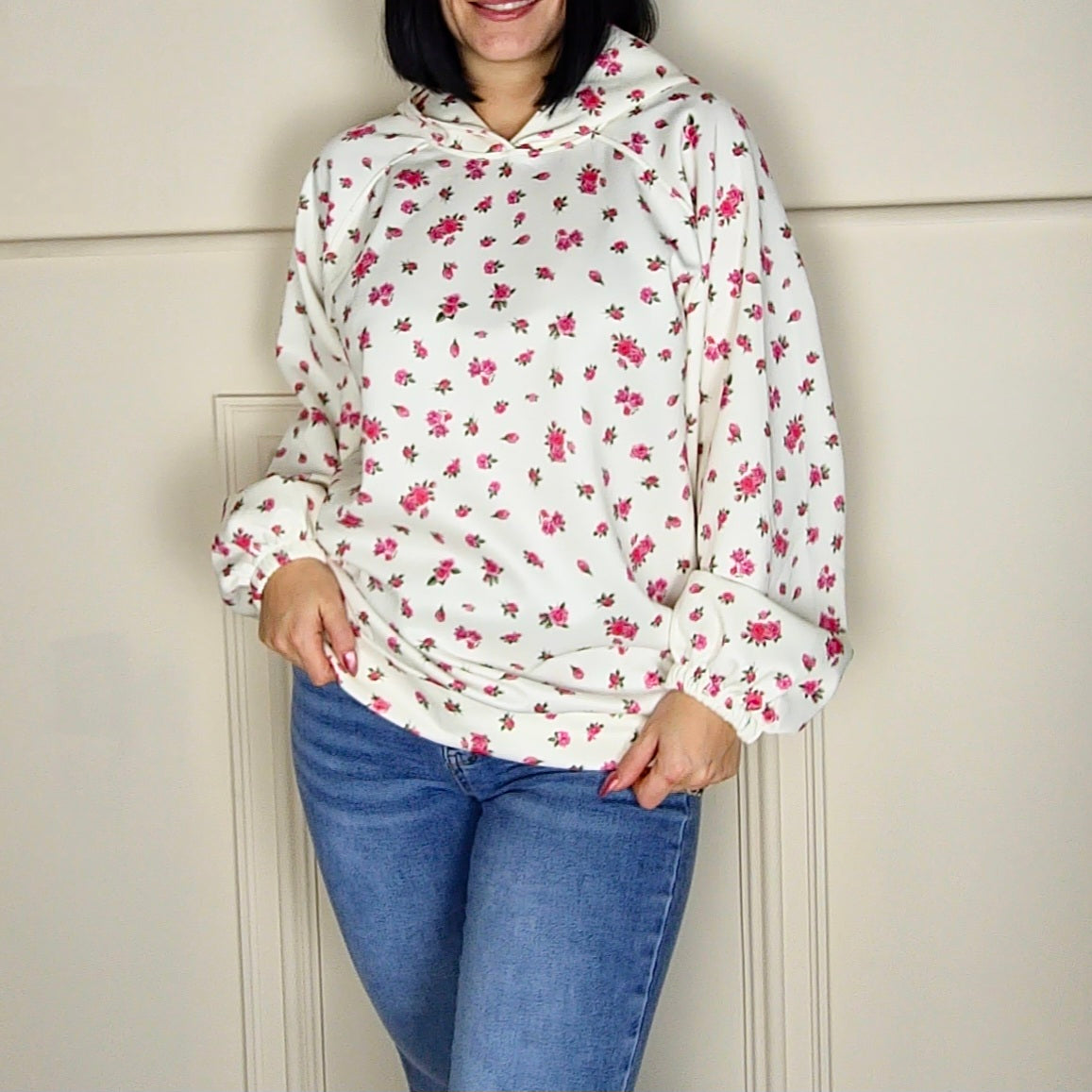 POSY - Floral Print Lightweight Sweatshirt Hoodie