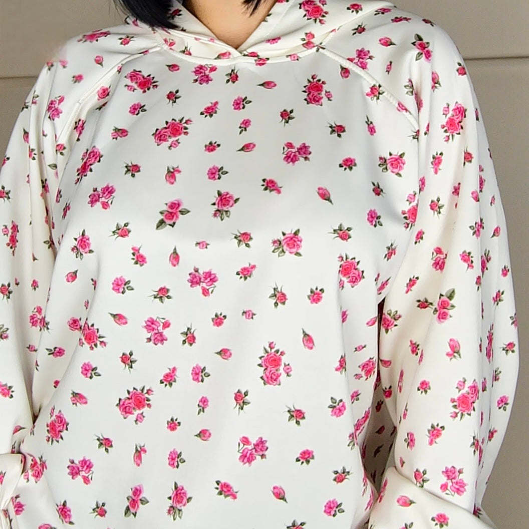 POSY - Floral Print Lightweight Sweatshirt Hoodie