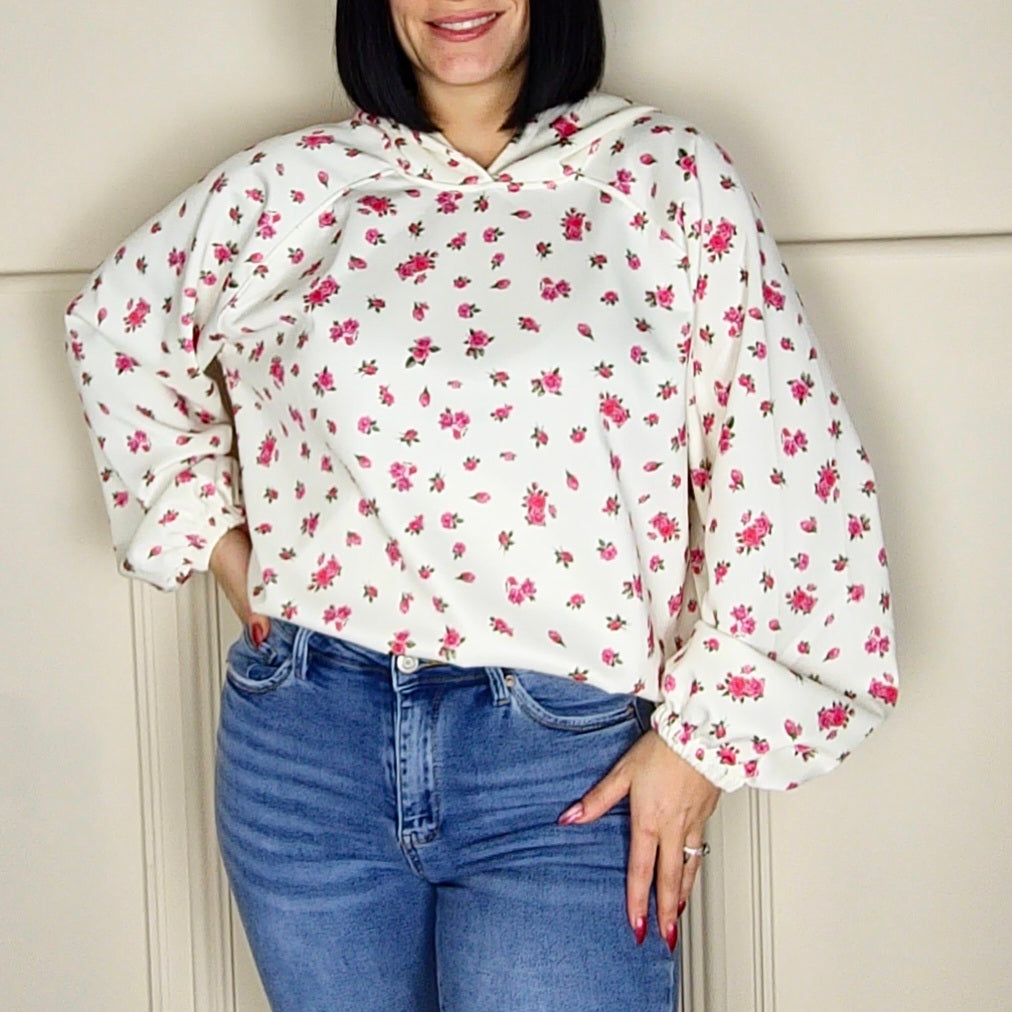 POSY - Floral Print Lightweight Sweatshirt Hoodie