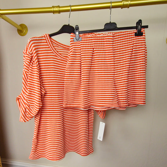 EMMI - Ruched Sleeve Top With Matching Shorts Orange