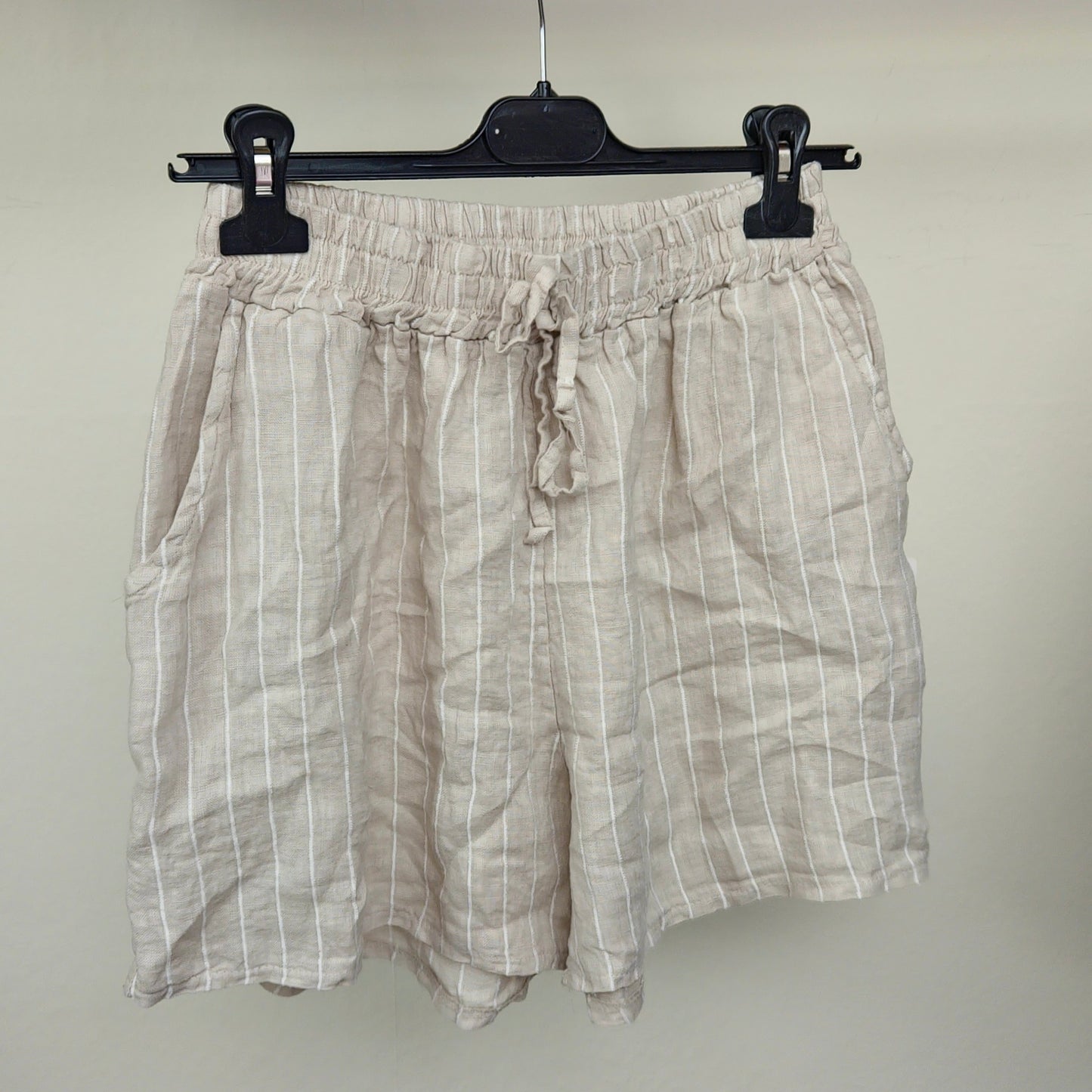 HALLIE - Vertical Stripe Linen Shorts Cream