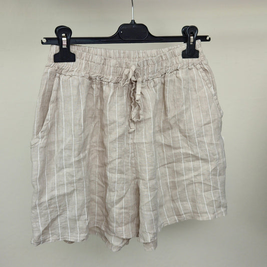 HALLIE - Vertical Stripe Linen Shorts Cream