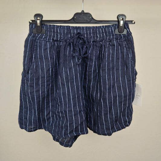 HALLIE - Vertical Stripe Linen Shorts Navy