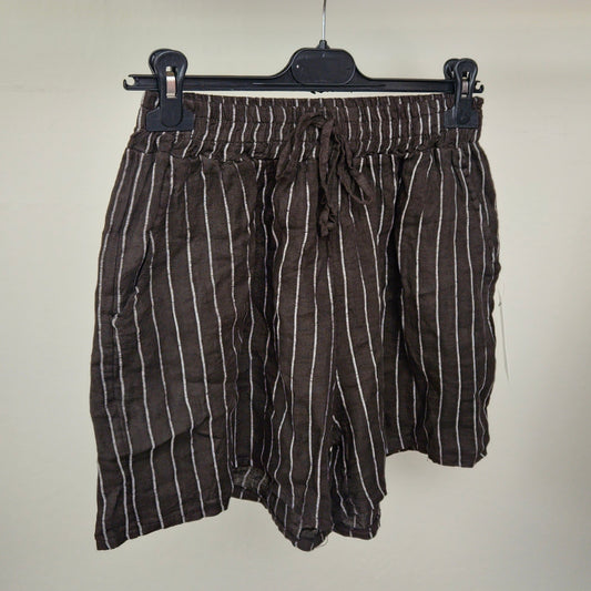 HALLIE - Vertical Stripe Linen Shorts Chocolate