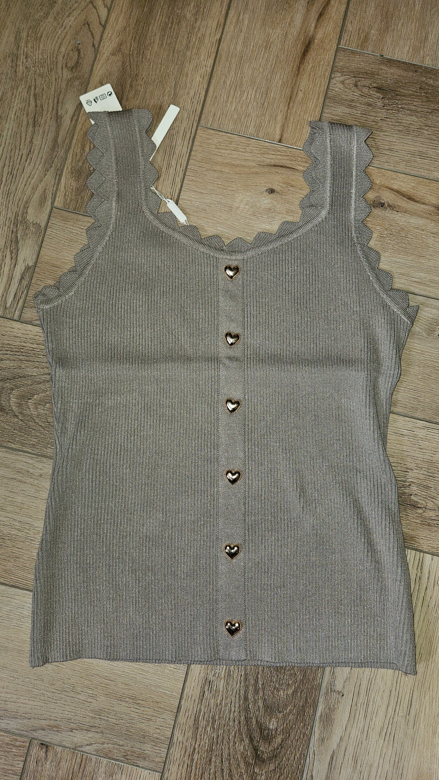 IZZY - Gold Heart Knitted Vest Mocha