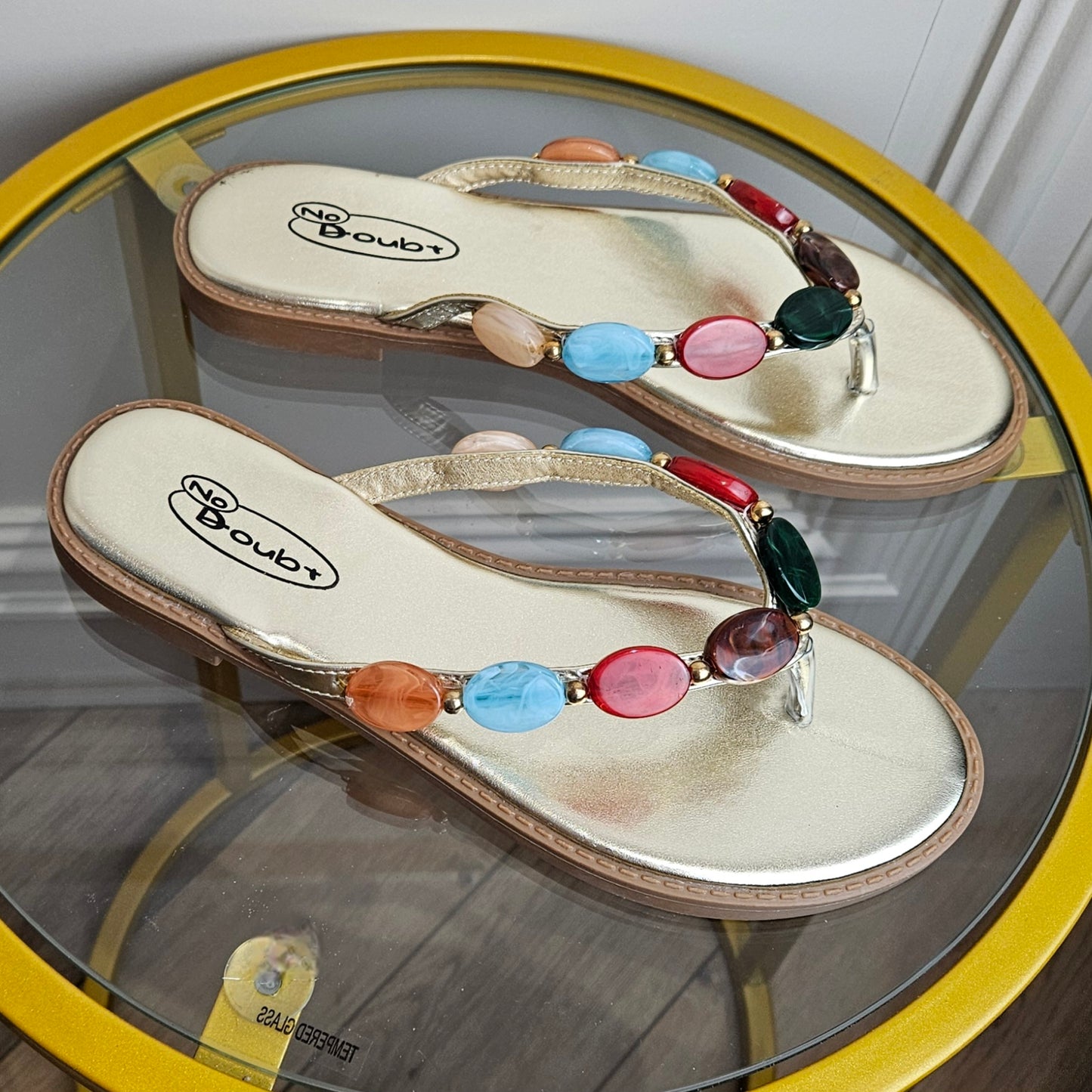 SOFIA - Gold Gem Stone Sandals