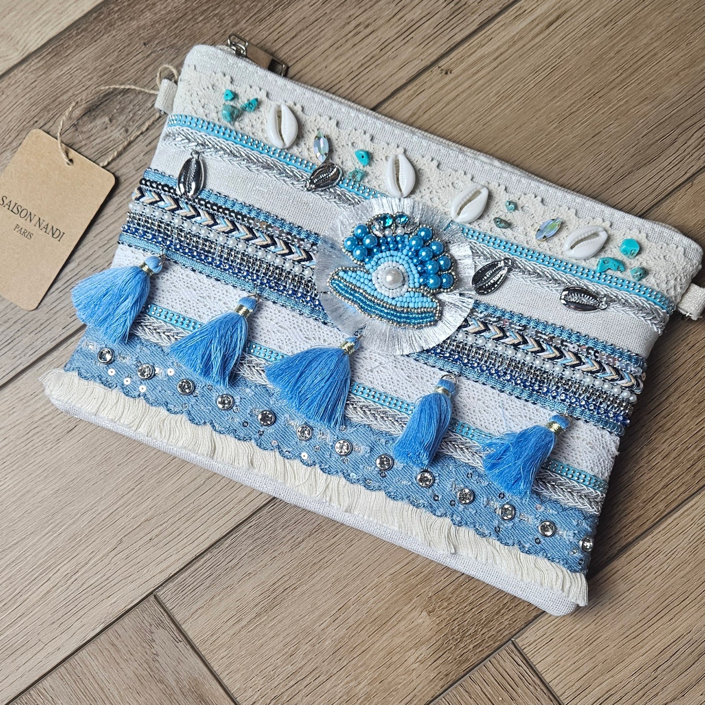 LARA - Blue Beaded Clutch Bag