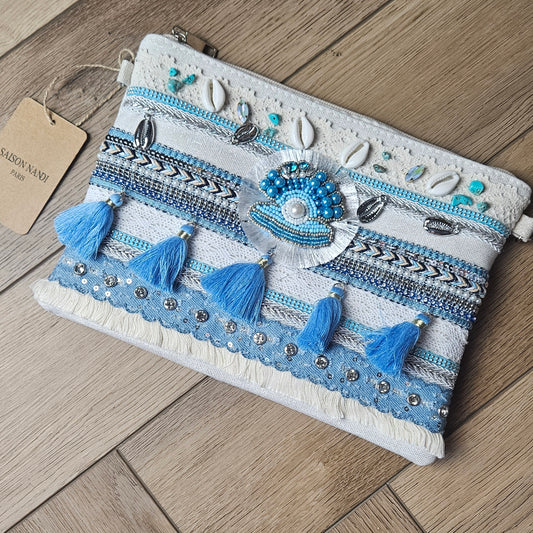 LARA - Blue Beaded Clutch Bag