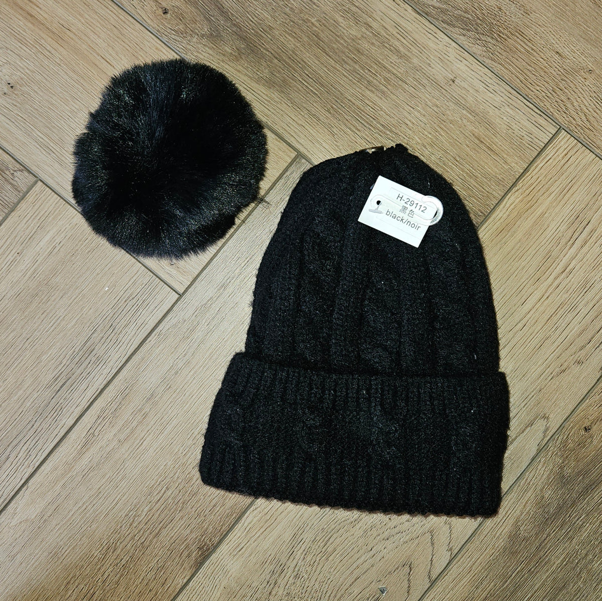 TESS - Cable Knit Fleece Lined Removable Pom Hat