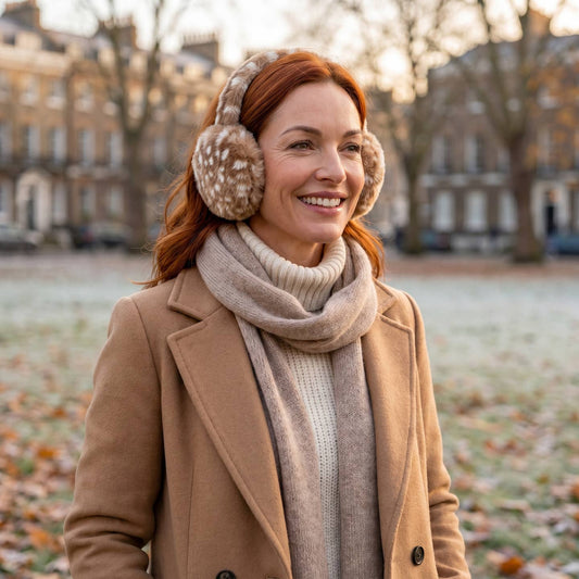 PHOEBE - Fold Up Faux Fur Deer Print Ear Muffs