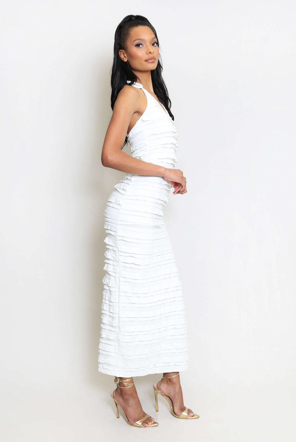 FLORENCE - Layered Halterneck Maxi Dress Cream