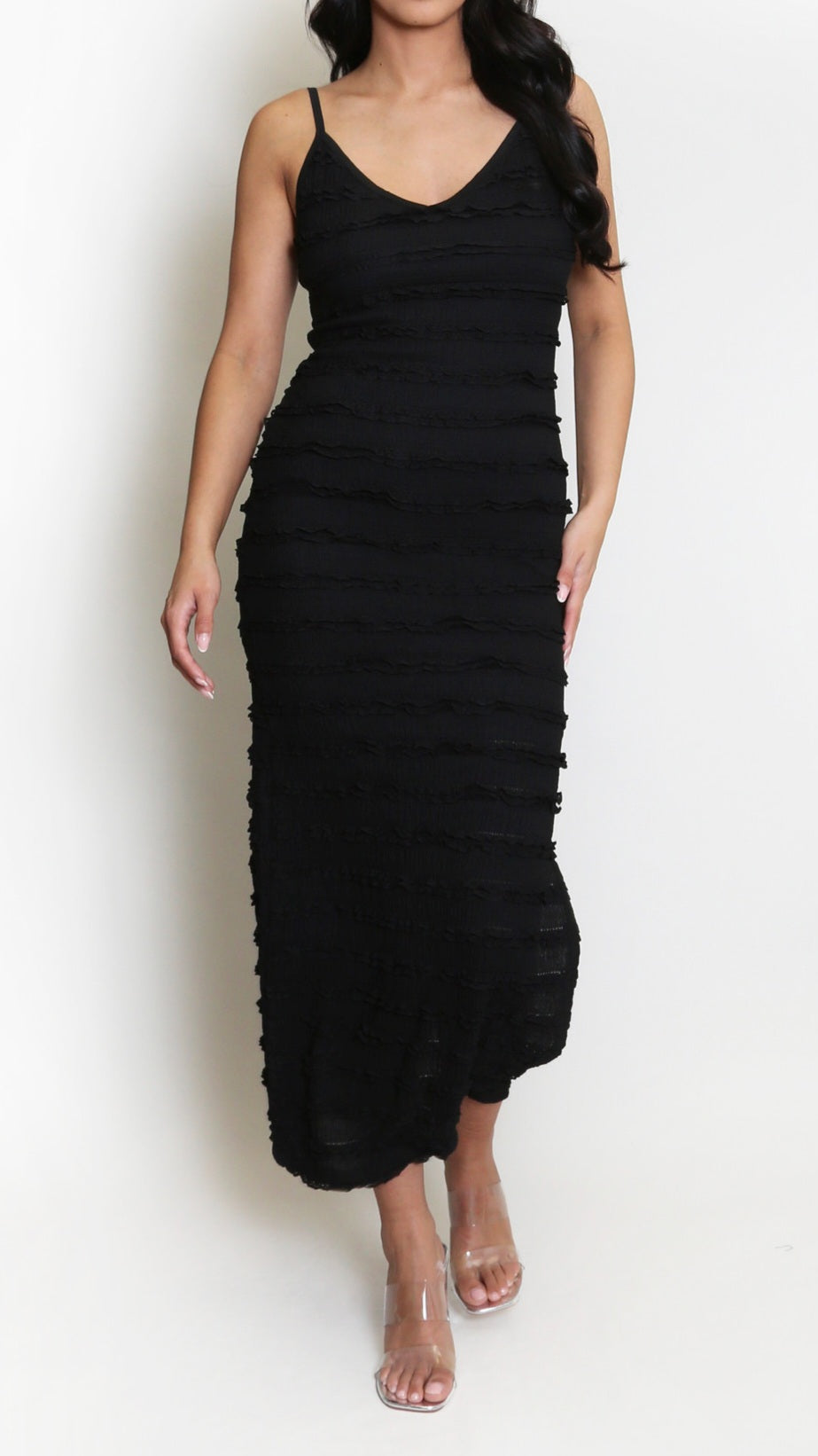 CLAUDIA - Strappy Cami Textured Dress Black