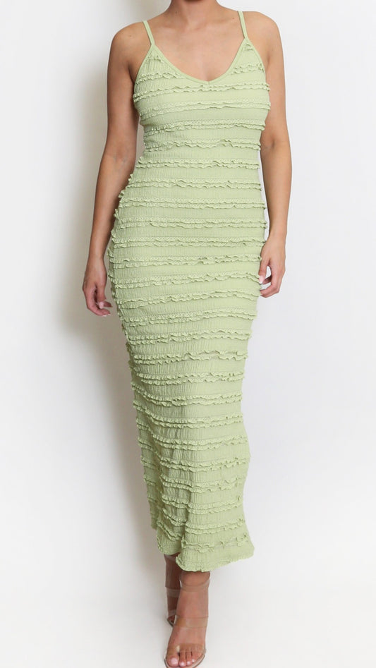CLAUDIA - Strappy Cami Textured Dress Green
