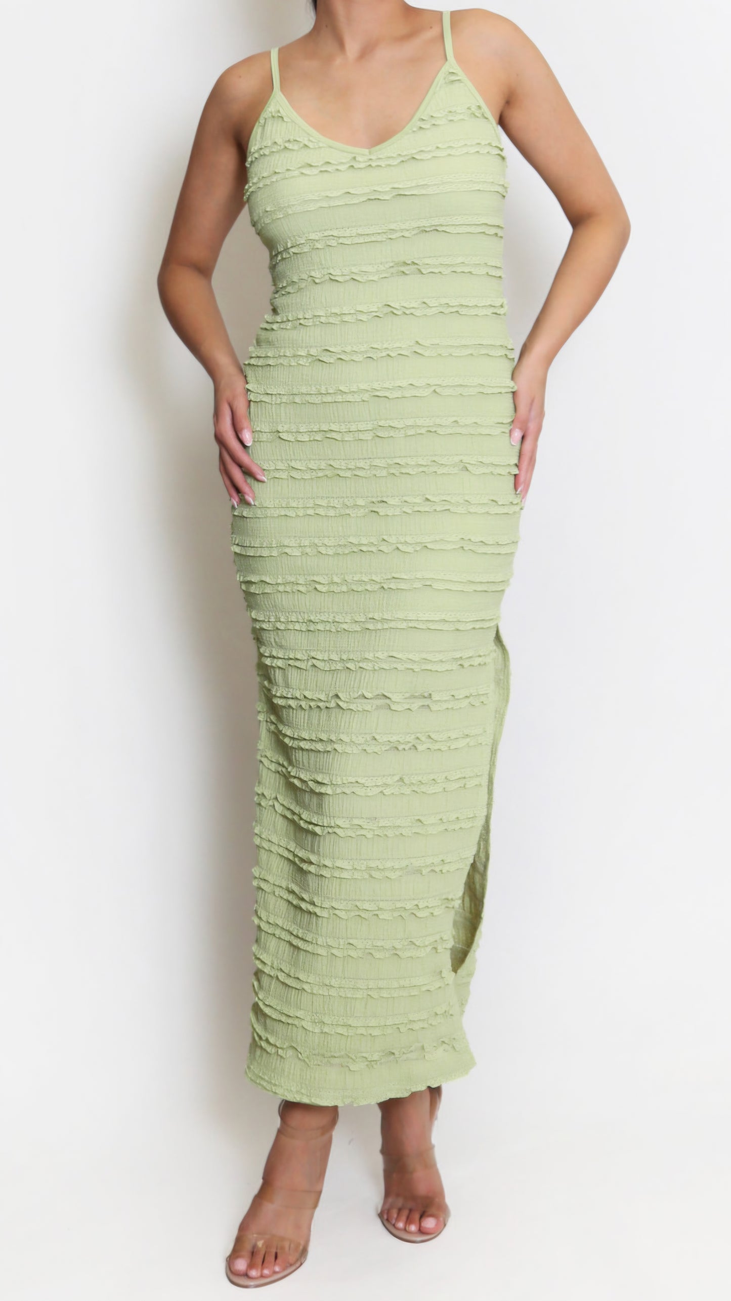 CLAUDIA - Strappy Cami Textured Dress Green