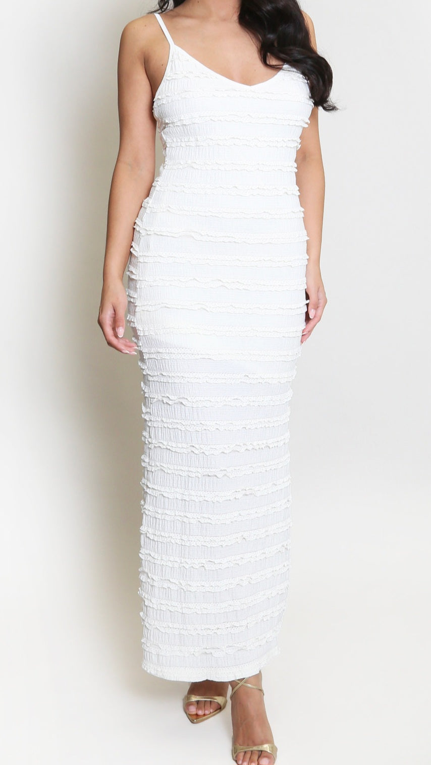 CLAUDIA - Strappy Cami Textured Dress Cream