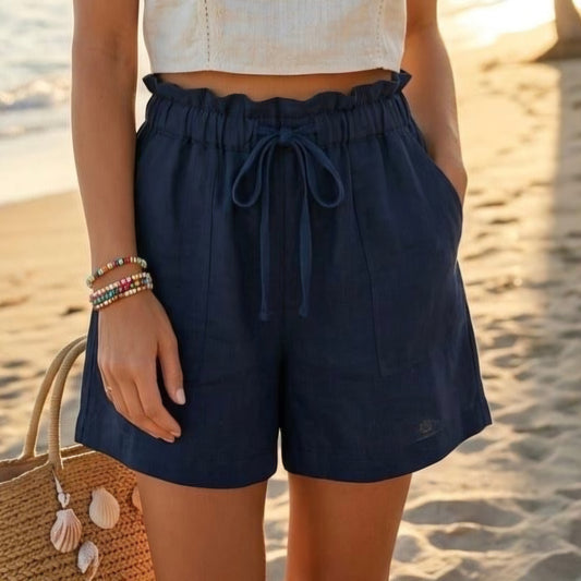 CORA - Drawstring Linen Shorts Navy