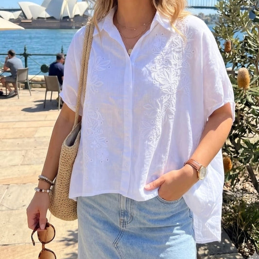 THEA - Floral Embroided Cotton Shirt