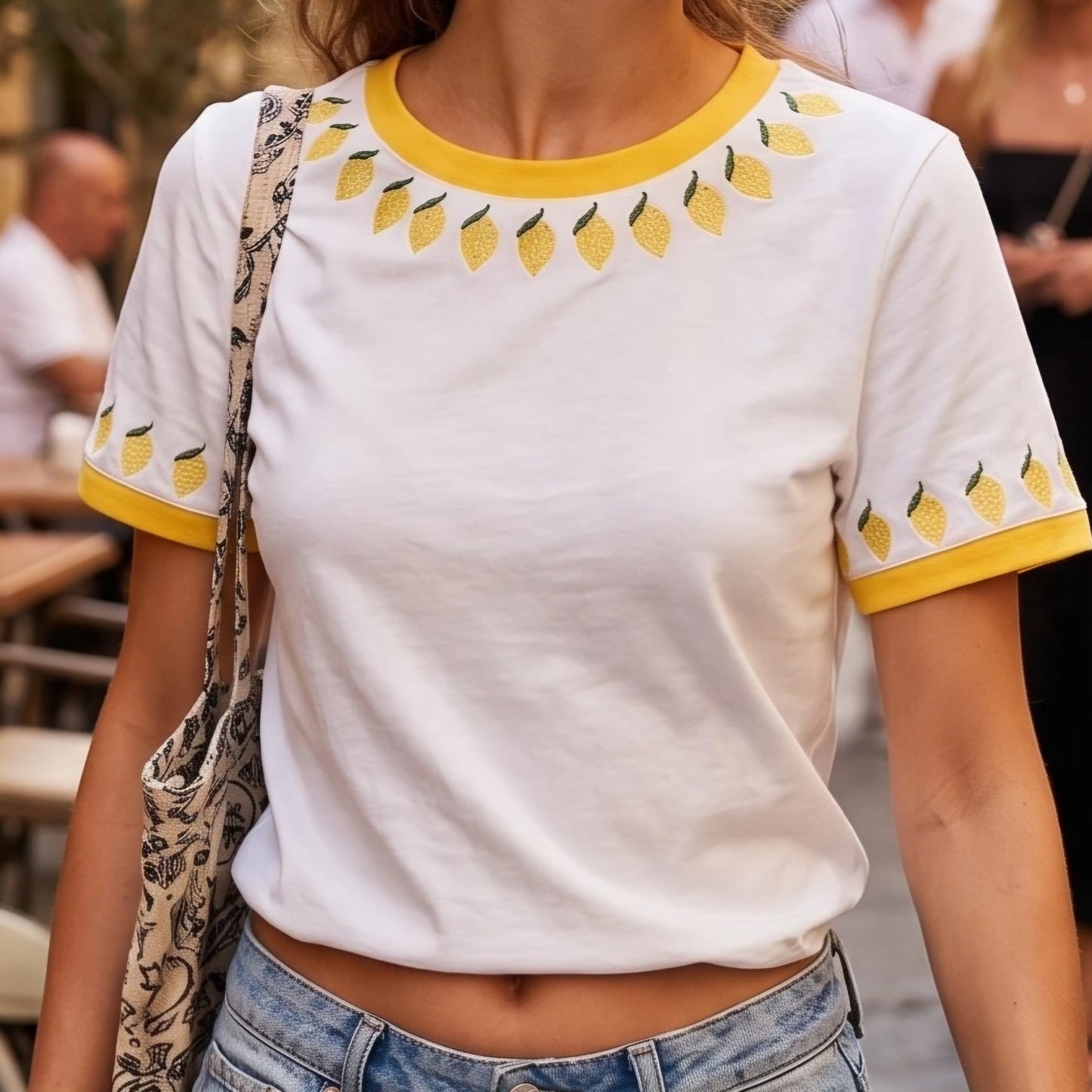 BONNIE - Embroided Lemon Detail Tee