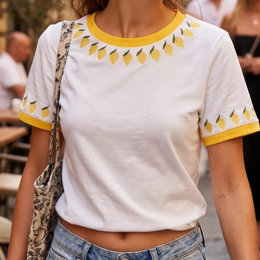 BONNIE - Embroided Lemon Detail Tee