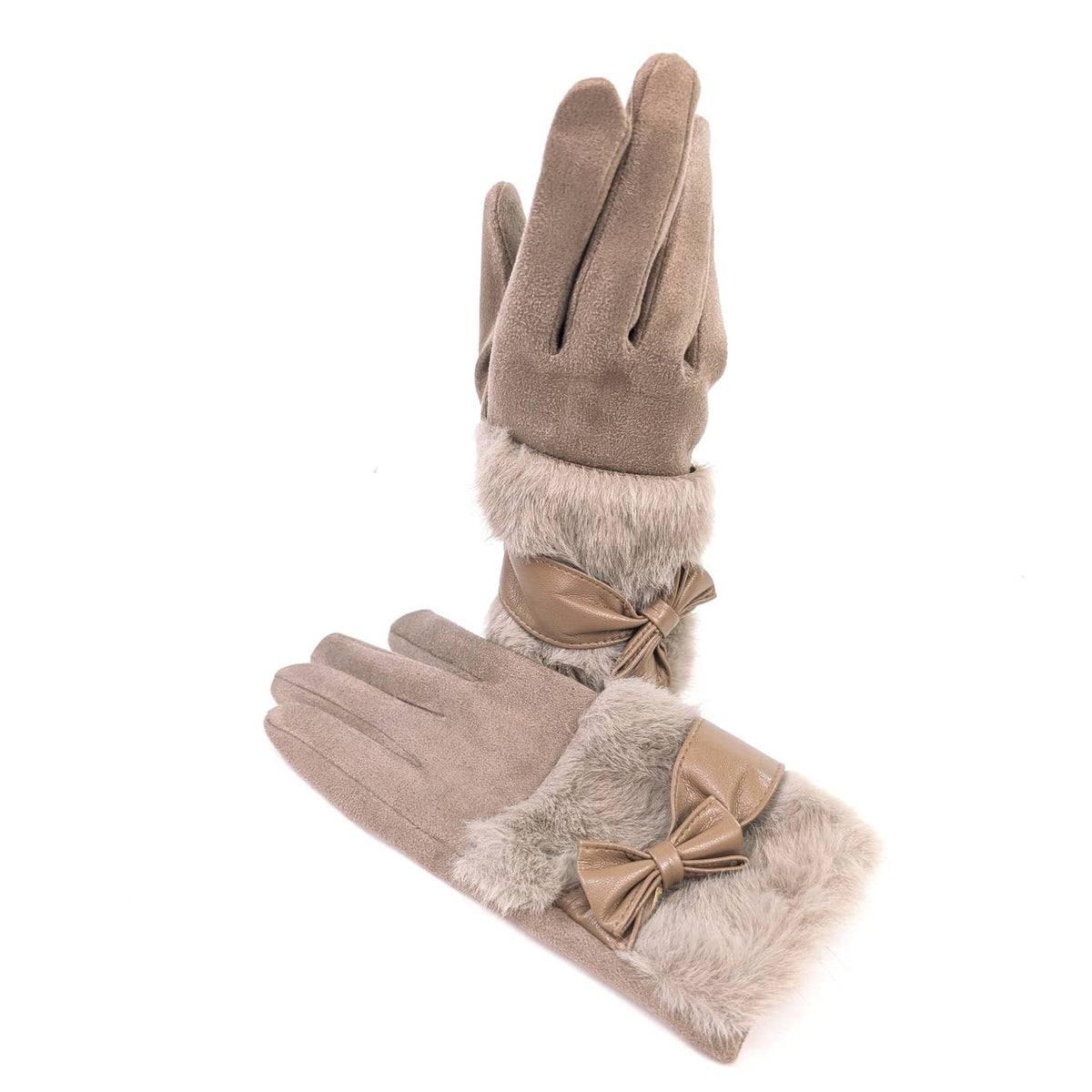 EVELYN - Bow & Faux Fur Gloves