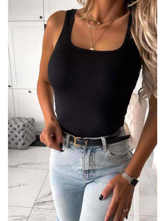 TAMARA - Viscose Ribbed Vest Top Black