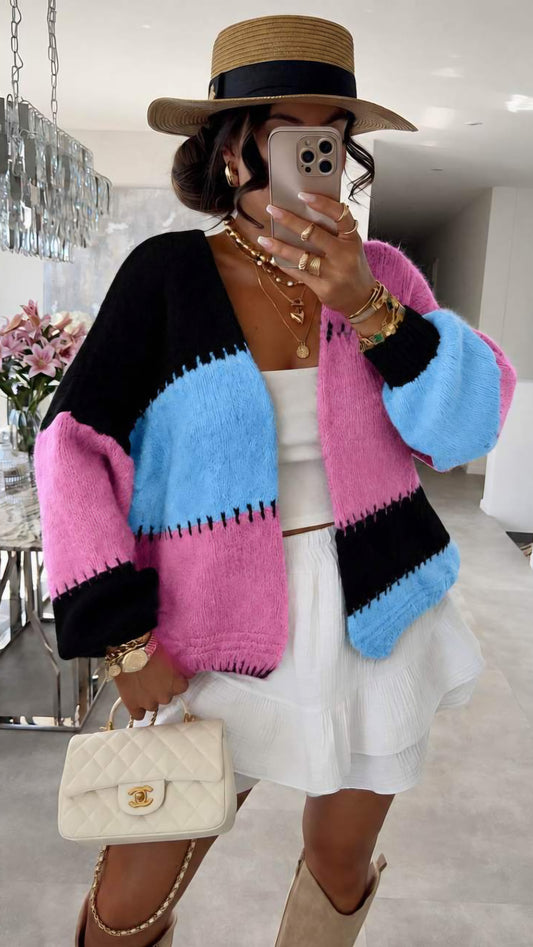 ALESSIA - Patchwork Knit Cardigan