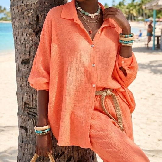 LILY - Cotton Cheesecloth Shirt Coral