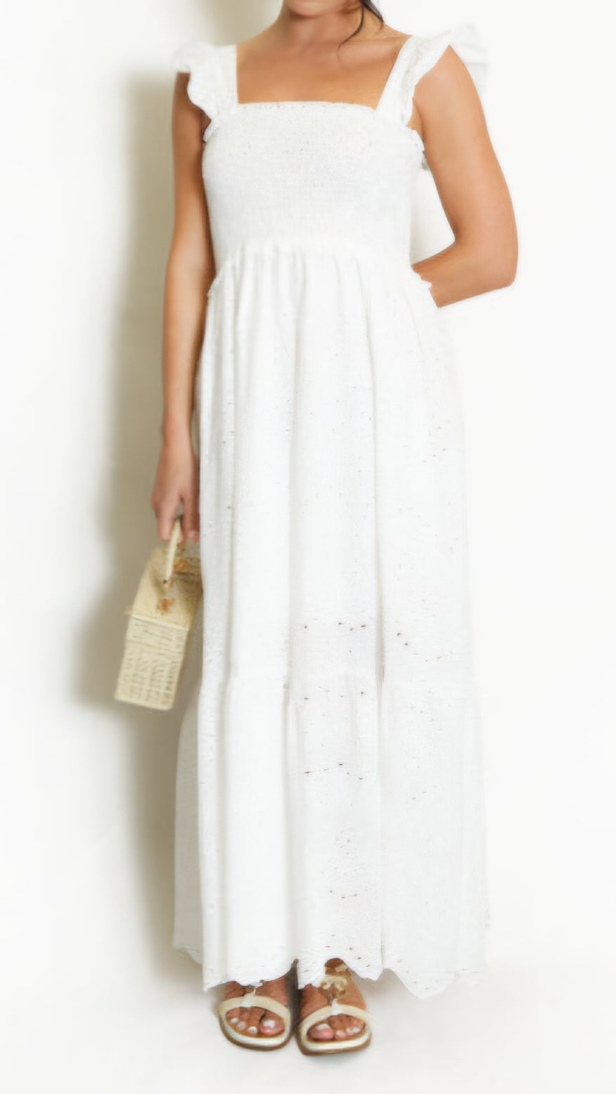 ANGEL - Cotton Shirred Anglaise Maxi Dress