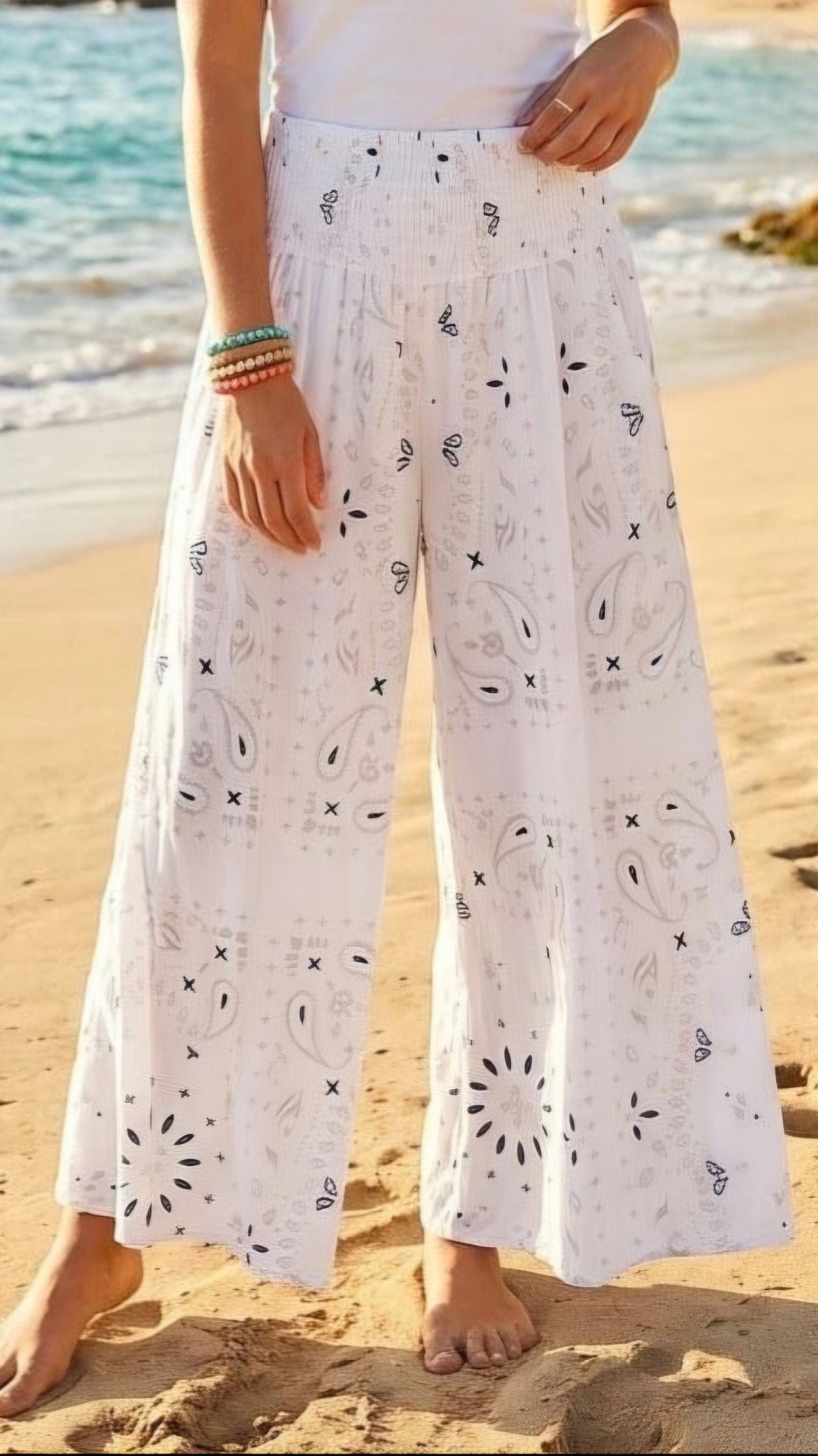 JOELLE - Paisley Print High Waisted Culottes Trousers PETITE