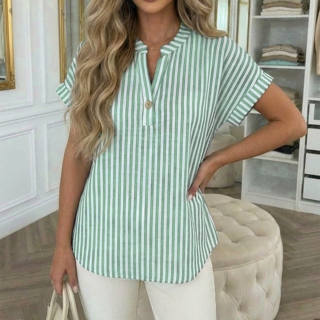 ALANA - Striped Linen V Neck Blouse
