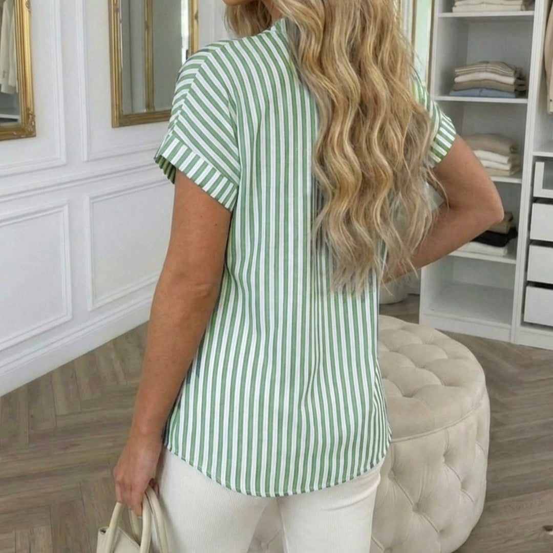 ALANA - Striped Linen V Neck Blouse