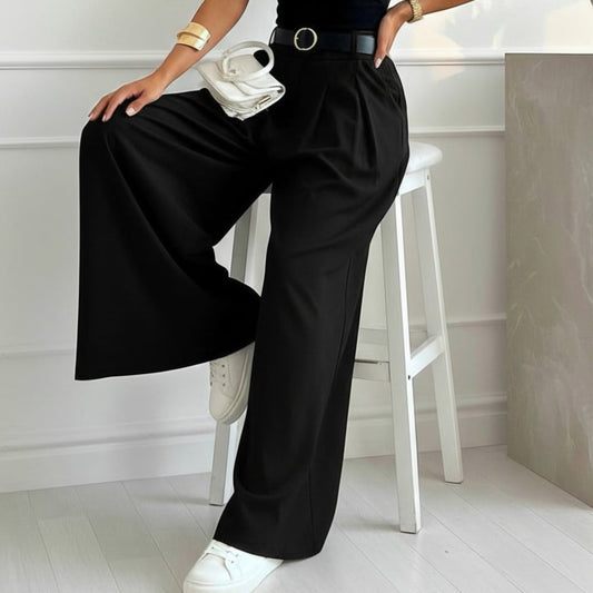 ALESSIA - Palazzo Wide Leg Belted Trousers Black