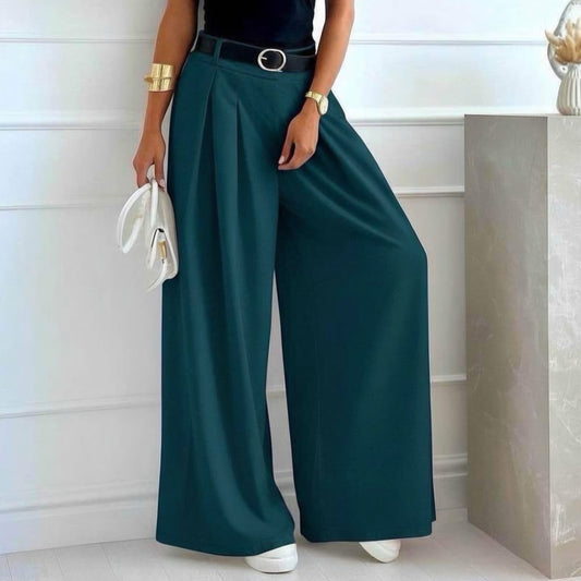 ALESSIA - Palazzo Wide Leg Belted Trousers Teal