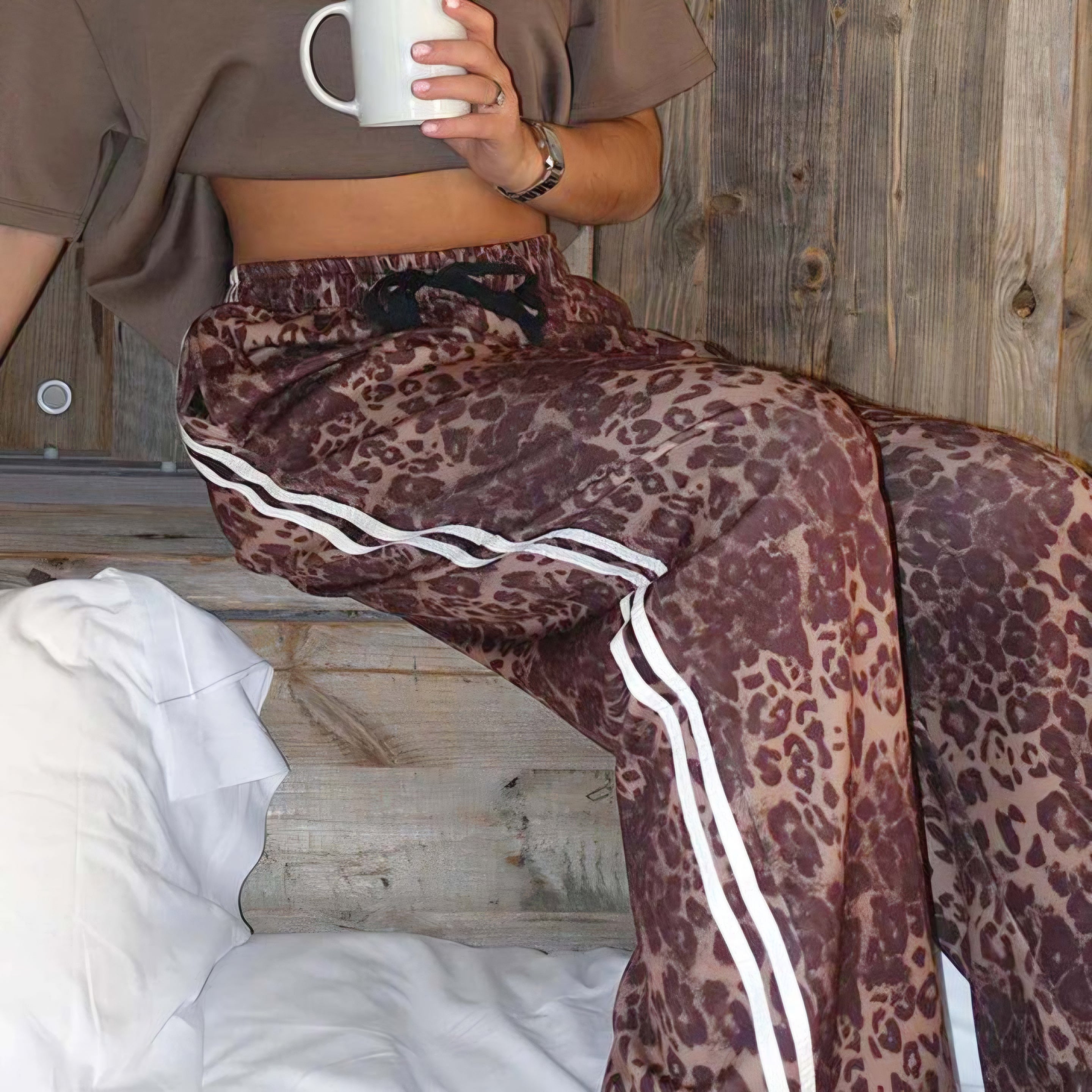 ALICE - Leopard Print Wide Leg Drawstring Trousers – Stopandstarefashion