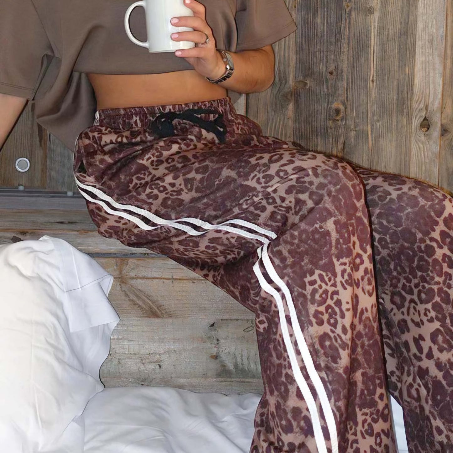 ALICE - Leopard Print Wide Leg Drawstring Trousers