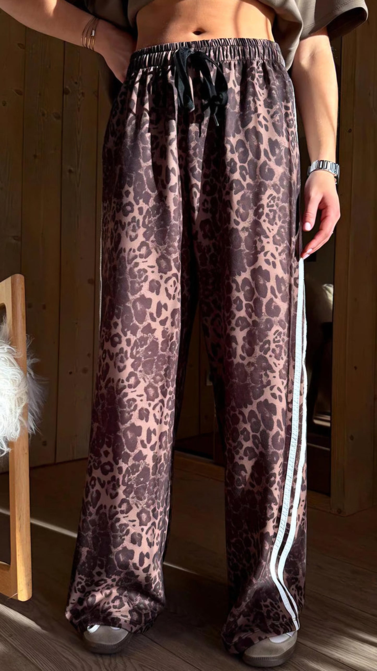 ALICE - Leopard Print Wide Leg Drawstring Trousers