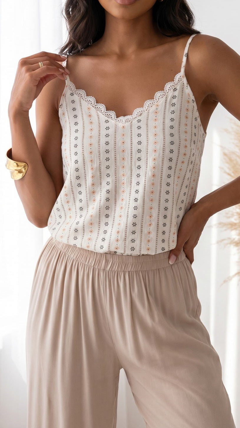 GRACIE - Lightweight Linen Blend Scallop Neck Cami