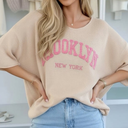 BROOKLYN NY - Oversized Lightweight Knit Stone