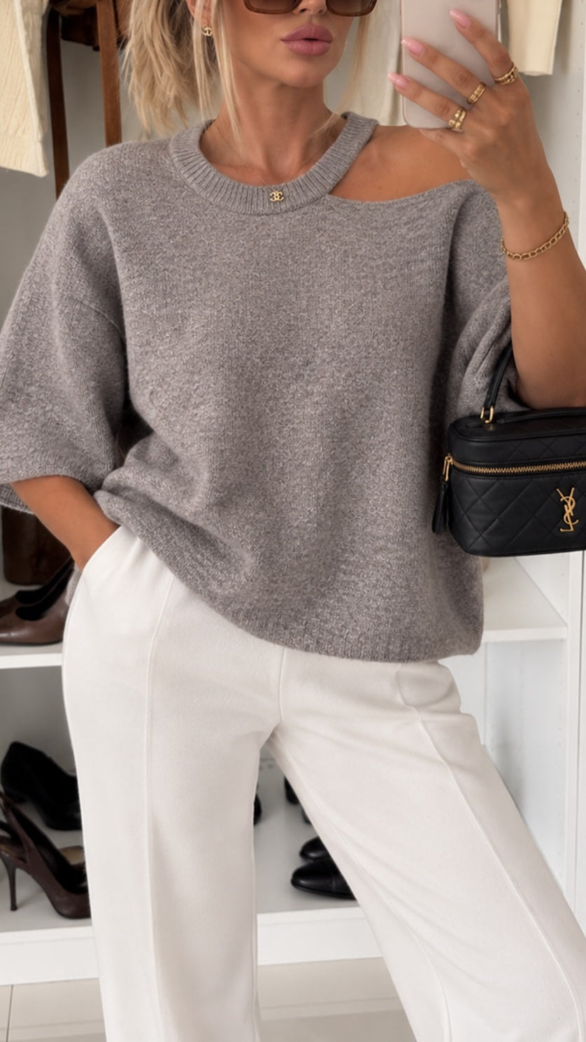 CAMILLA - Asymmetric Off Shoulder Knitted Jumper