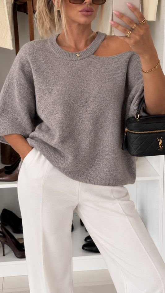 CAMILLA - Asymmetric Off Shoulder Knitted Jumper