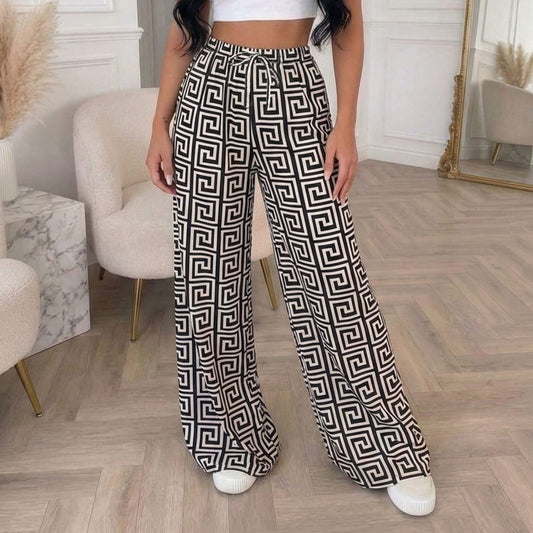 CRESSIDA - Greek Print Floaty Trousers PETITE