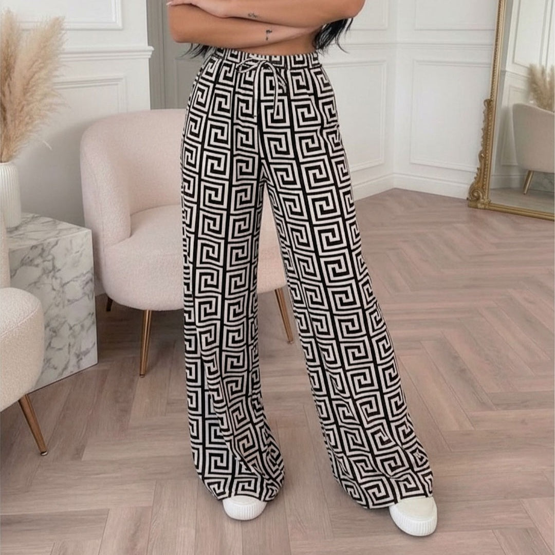 CRESSIDA - Greek Print Floaty Trousers PETITE