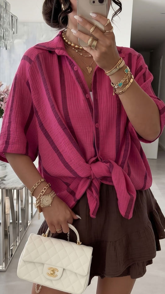 DASHA - Stripe Cotton Shirt Pink