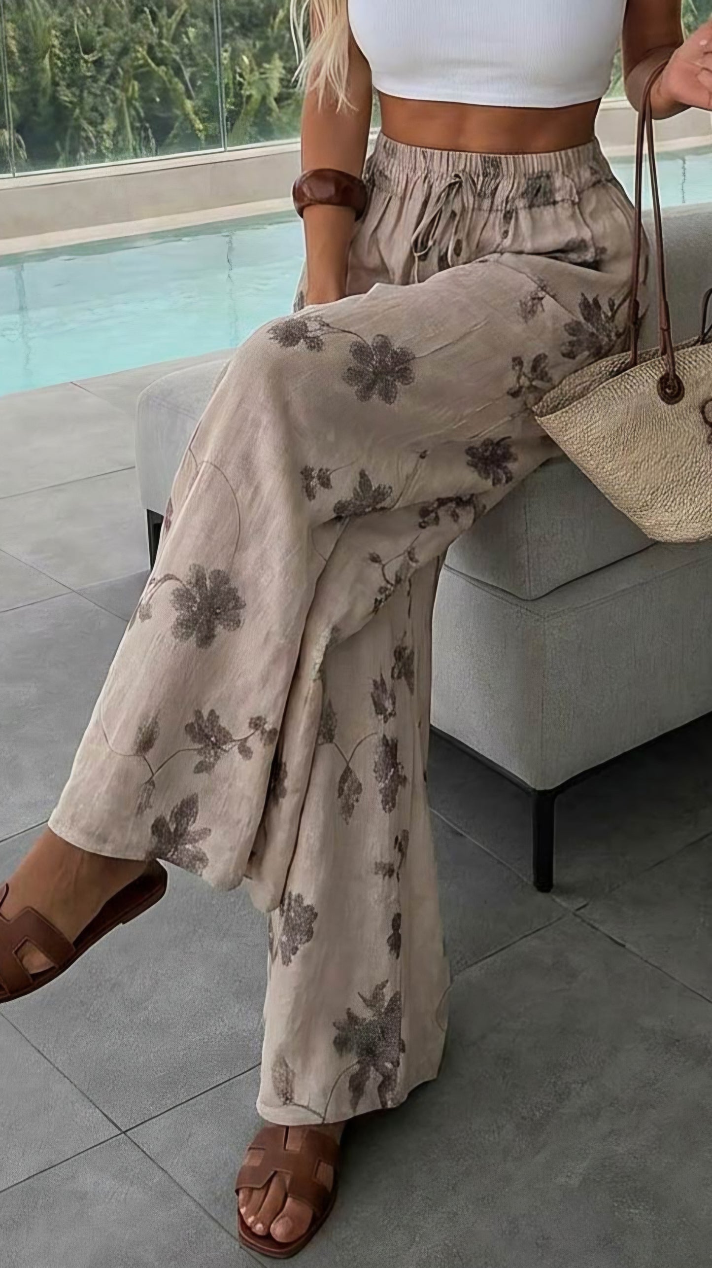 EDIE - PETITE Floral Wide Leg Elasticated Waist Trouser